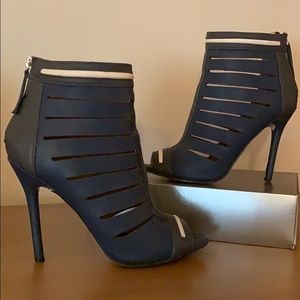 Navy blue peep toe ankle booties